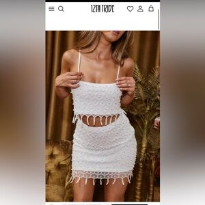 12th Tribe Aria Pearl Embellished Mini Skirt and Crop set